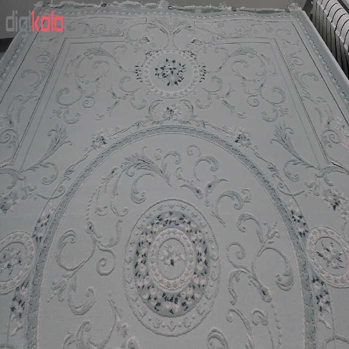 فرش ماشینی زمرد مشهد کد DI12 زمینه سبز آبی