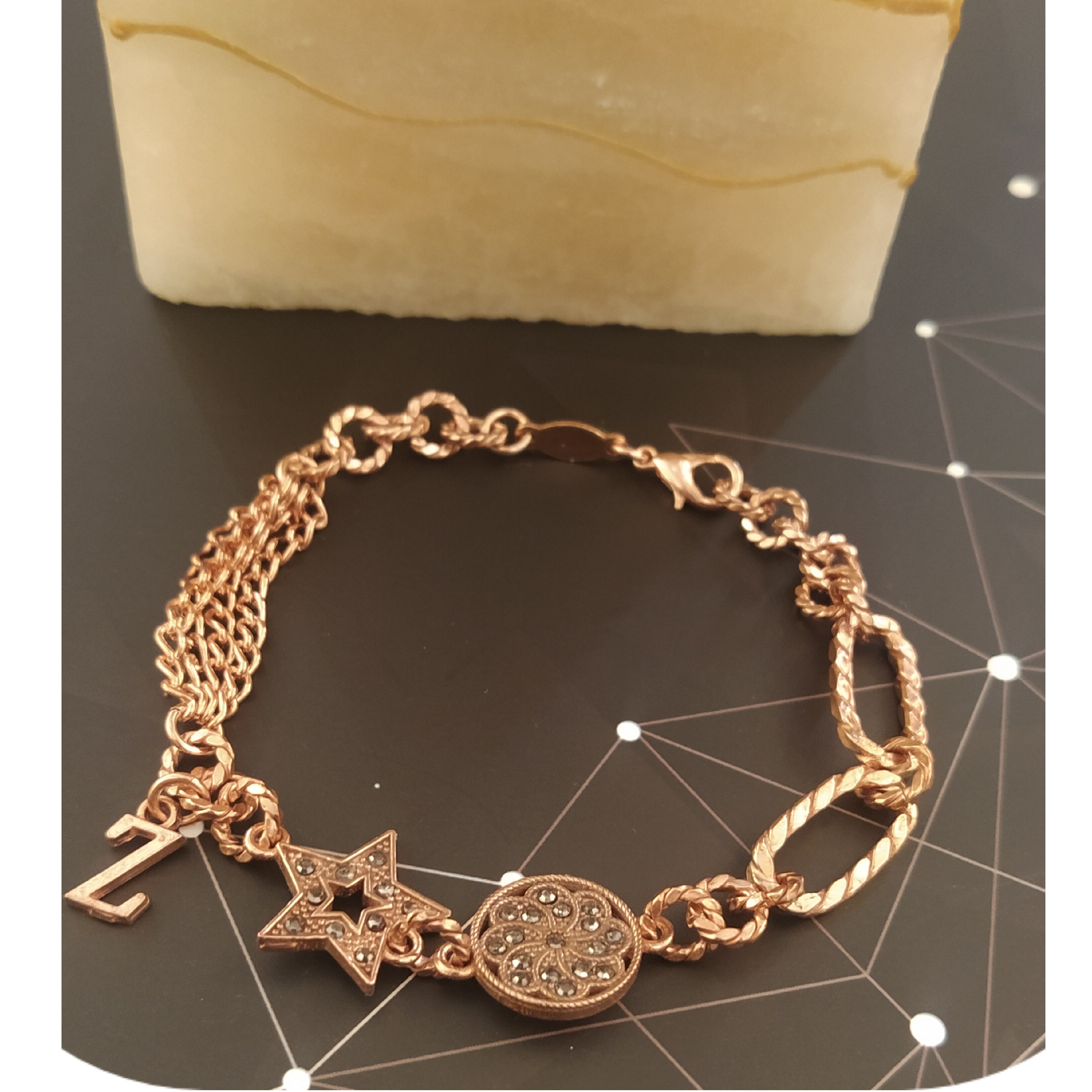 دستبند مس قطاری طرح  ستاره و حروف- کد02