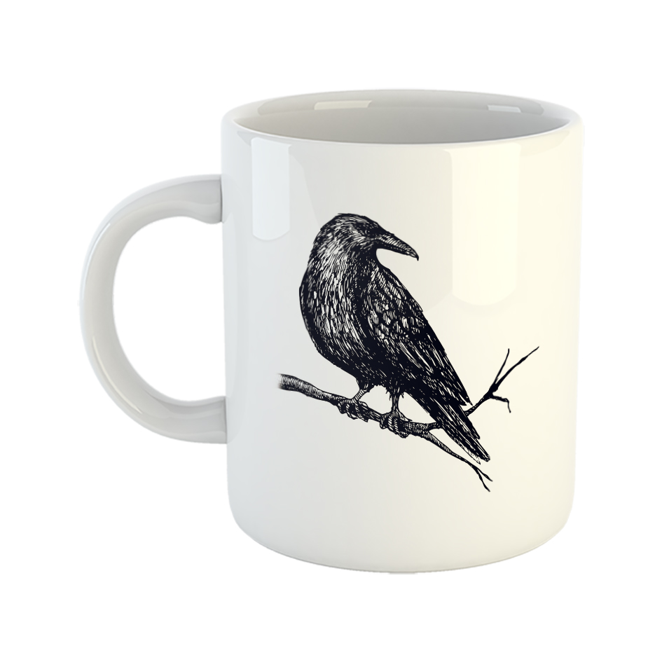 ماگ طرح کلاغ مدل سایه روشن