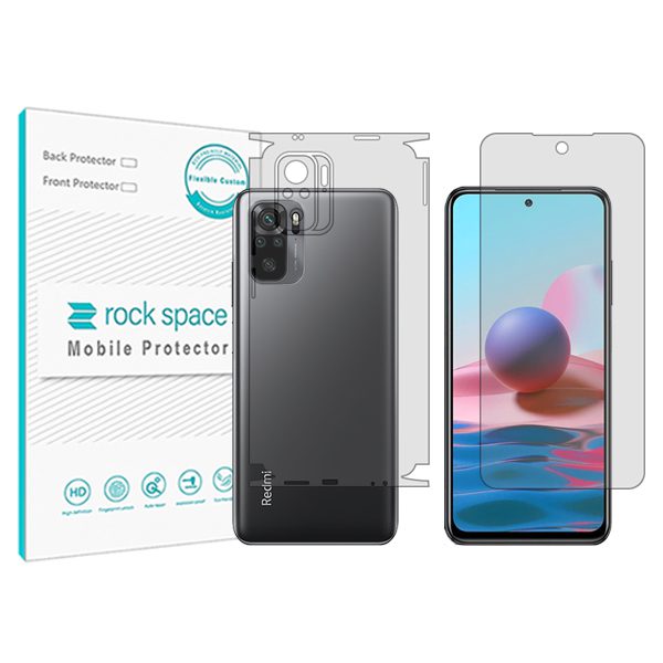 گلس محافظ صفحه نمایش و پشت گوشی شیائومی Redmi Note 10S مدل نانو هیدروژل شفاف برند راک اسپیس کد MS