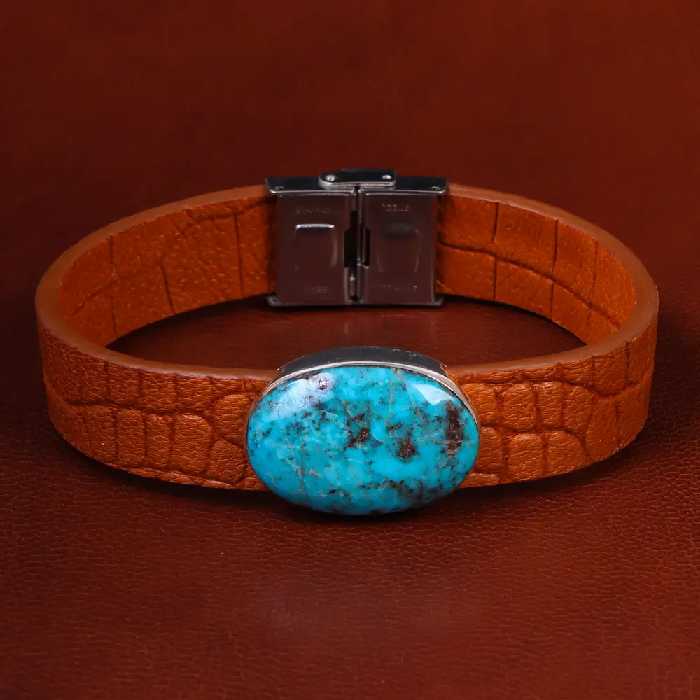 دستبند چرم فیروزه کد 22957 - جواهری مشاهیر