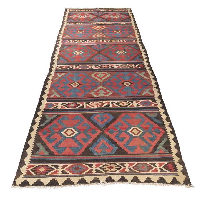 گلیم دستباف قدیمی کناره طول چهار متر سی پرشیا کد 187370