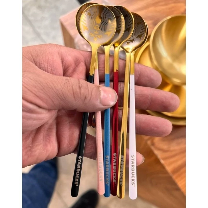 ست قاشق دسته رنگی استارباکس L34 | amazonchi