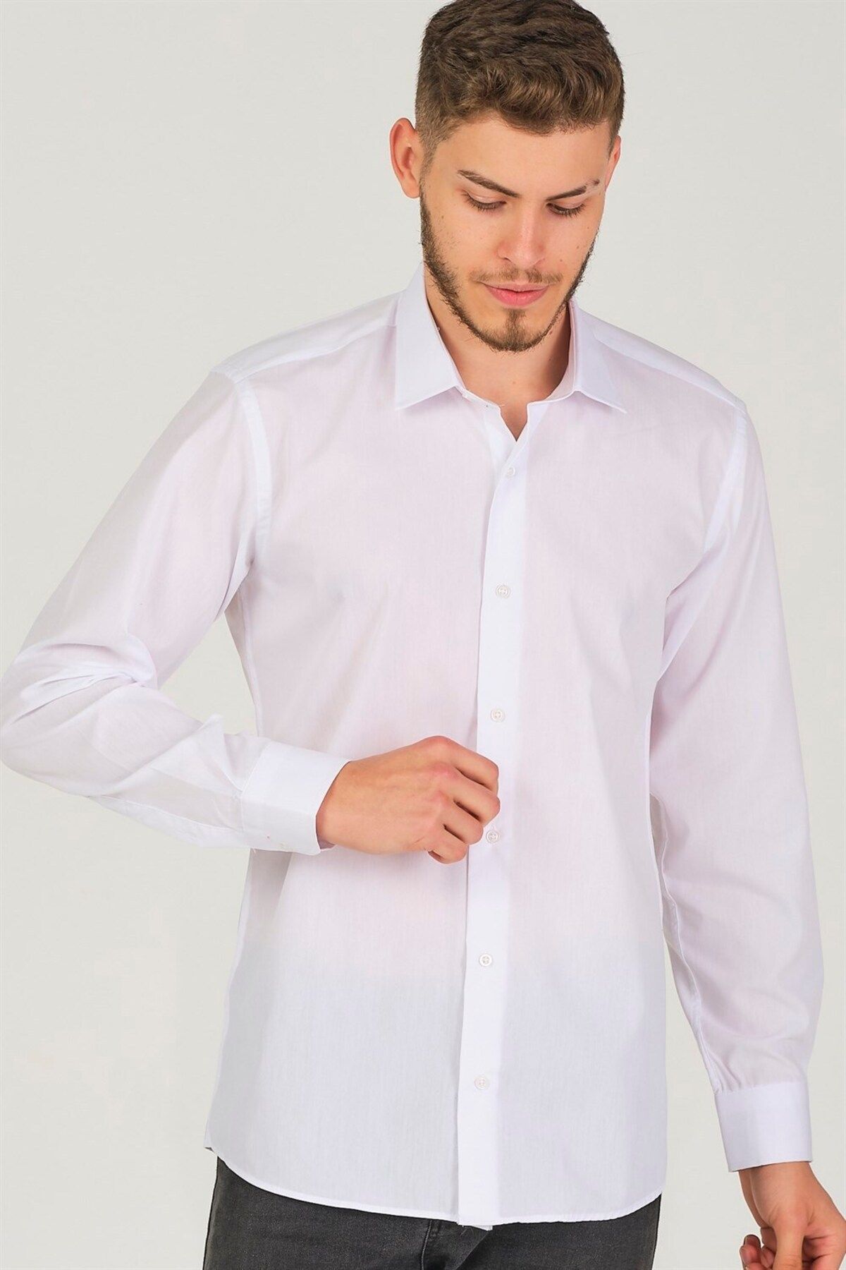 پیراهن / بلوز دکمه دار سفید مردانه G726 اورجینال Dewberry