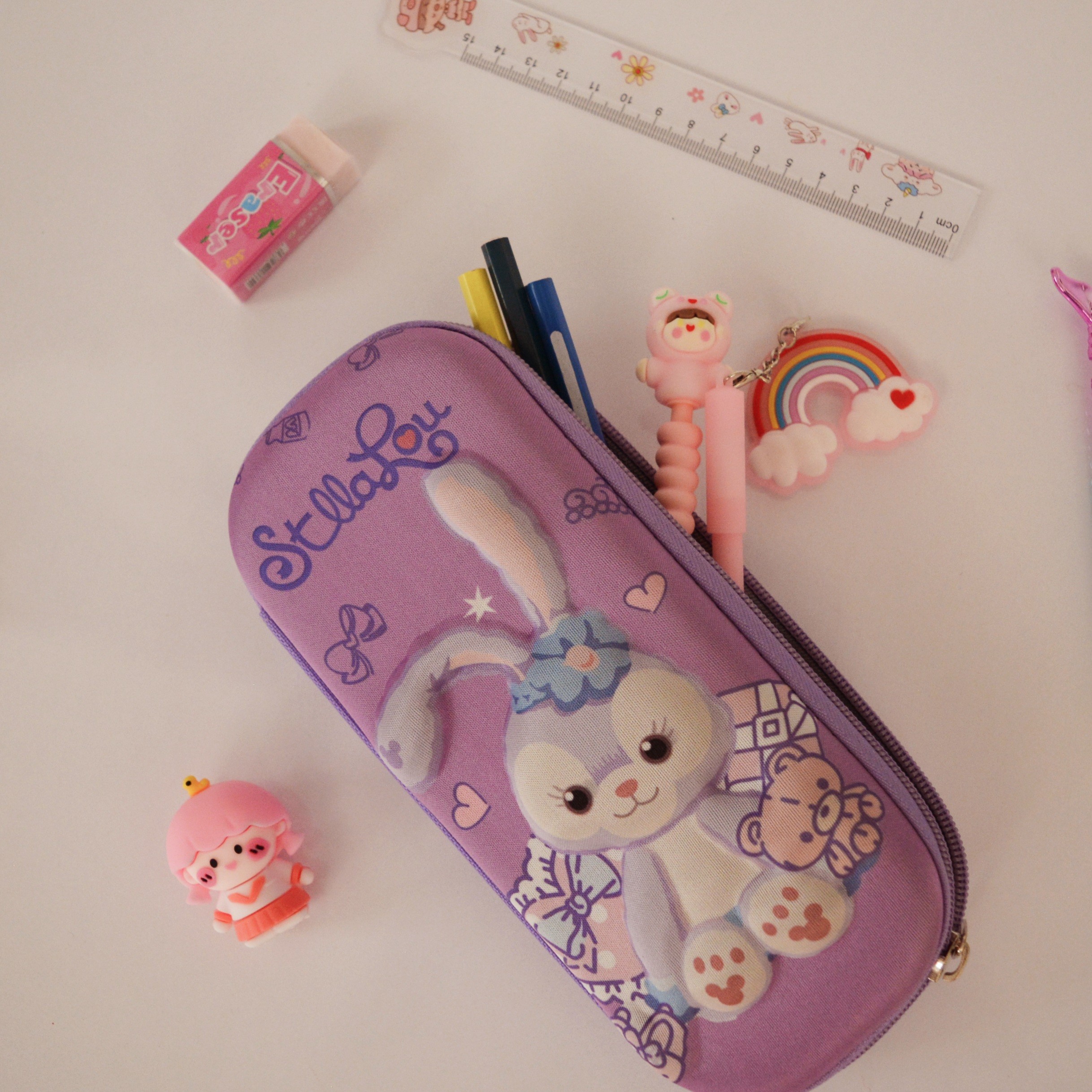 جامدادی کتابی کوچک زیبای خرگوشی تک زیپ تک رنگ و جادار