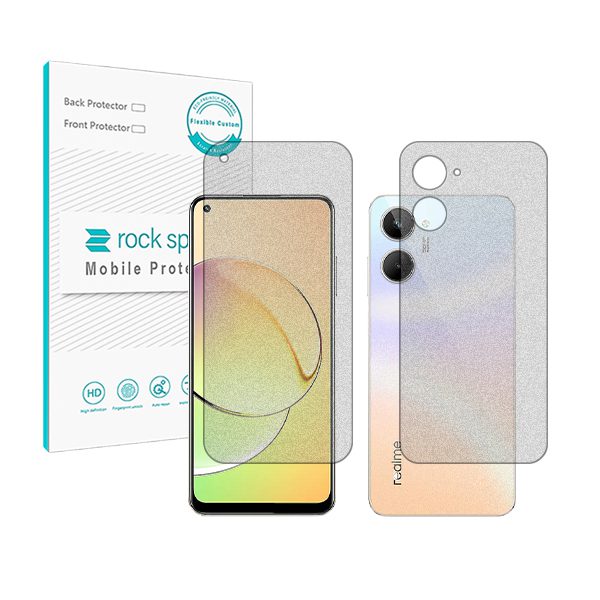 گلس صفحه نمایش و پشت گوشی ریلمی 10 مدل نانو هیدروژل مات برند راک اسپیس کد SS