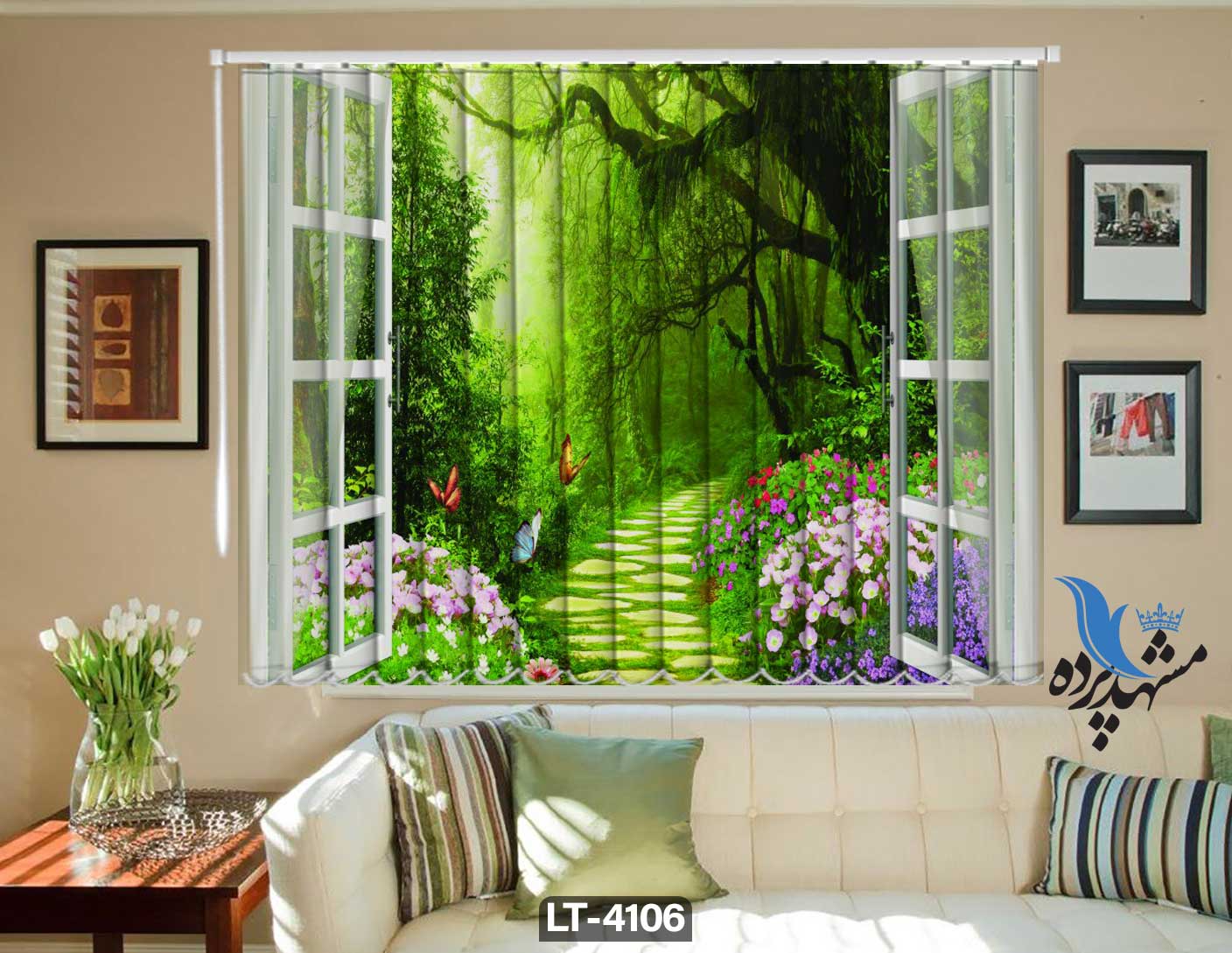 پرده لوردراپه تصویری پنجره طبیعت LT4106