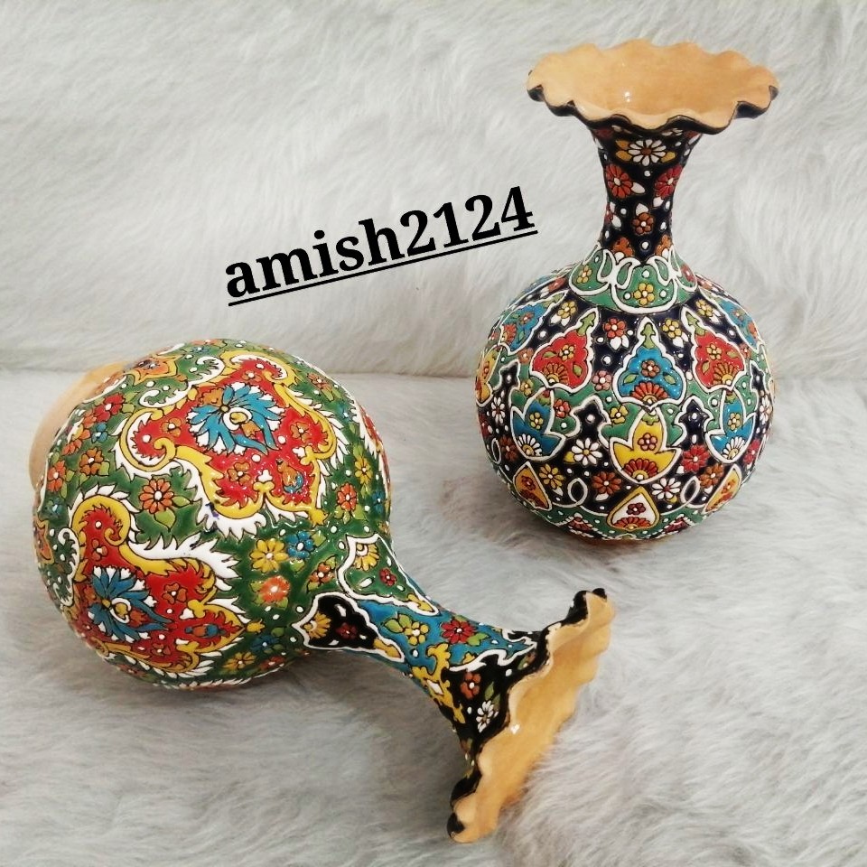 گلدان لبه دالبری مینا کاری سفال مناسب برای هدیه