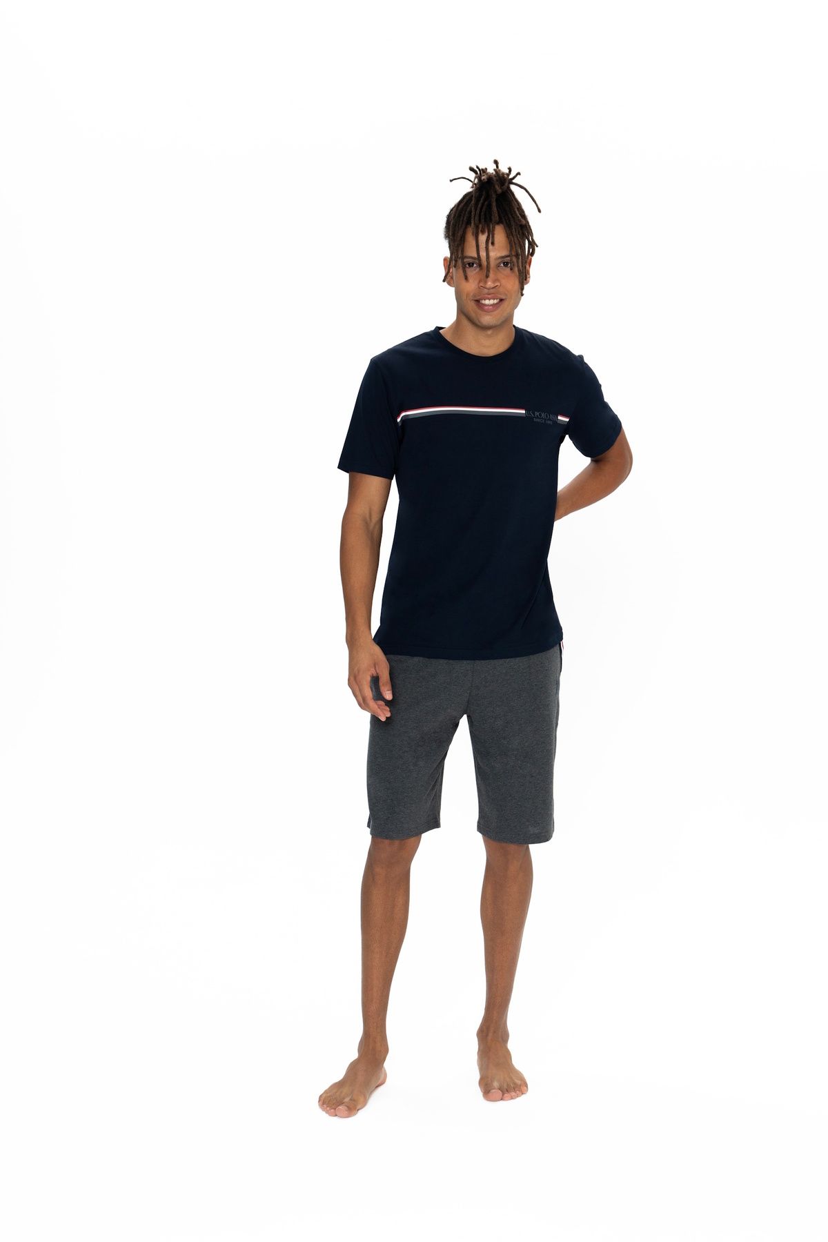 ست پیژامه آبی مردانه تیم شورت های تی شرت گرد یقه با مجوز اصلی جدید فصل US Polo Assn