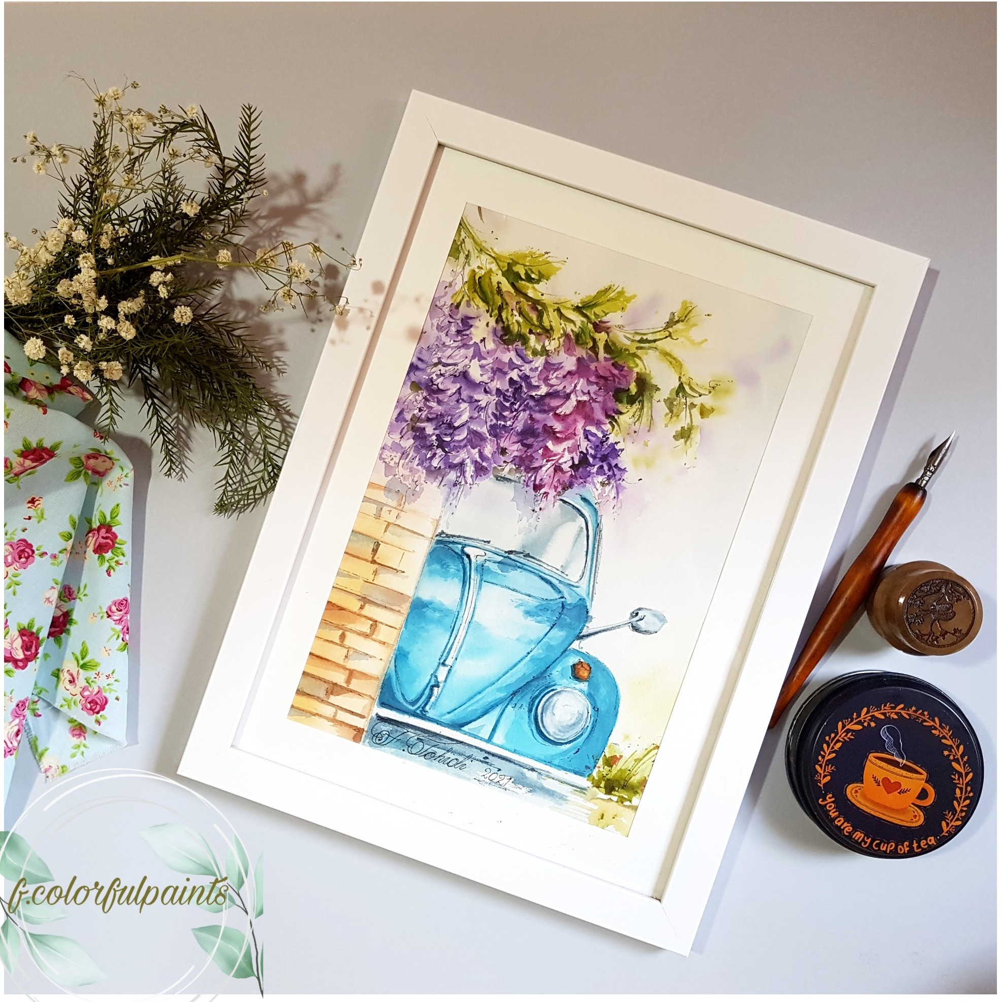  نقاشی آبرنگ ماشین فولکس بدون قاب (18 در 28)