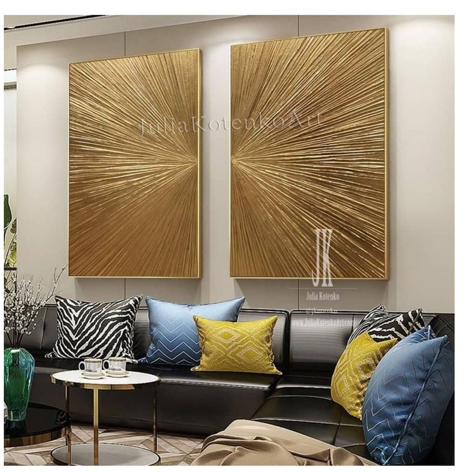 تابلو مدرن و دکوراتیو طلایی برجسته مدل سکشت نور دو تکه  ورق طلا
