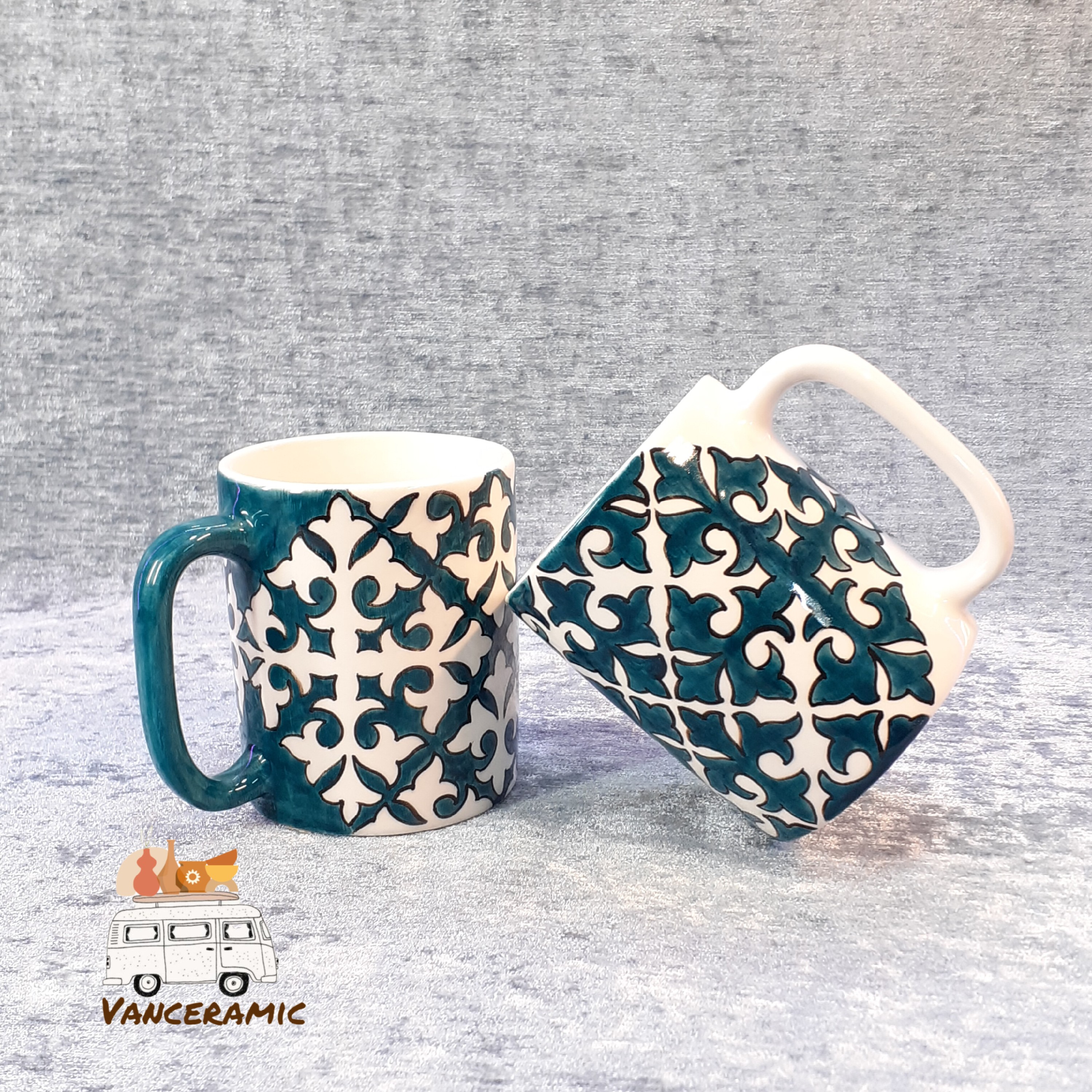 ست ماگ پرطرفدار  سبز آبی طرح سنتی 