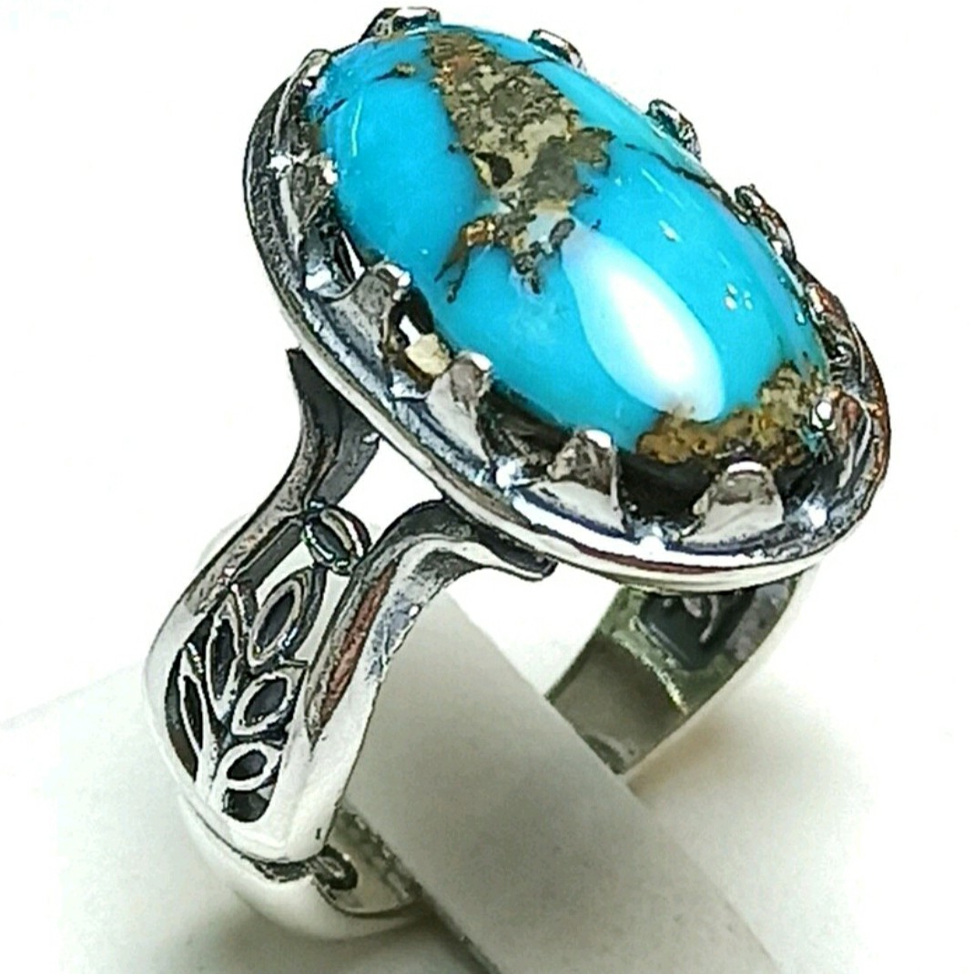  انگشتر نقره مردانه همراه با فیروزه نیشابوری 