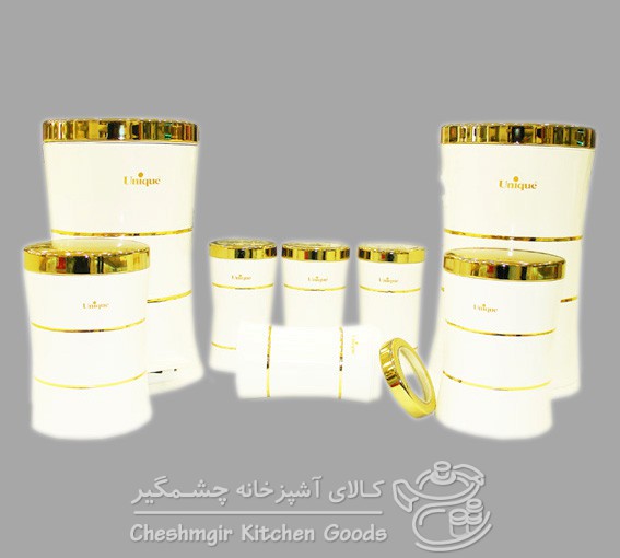 سرویس کمرباریک 8 پارچه سفید درب طلا یونیک مدل UN_4596