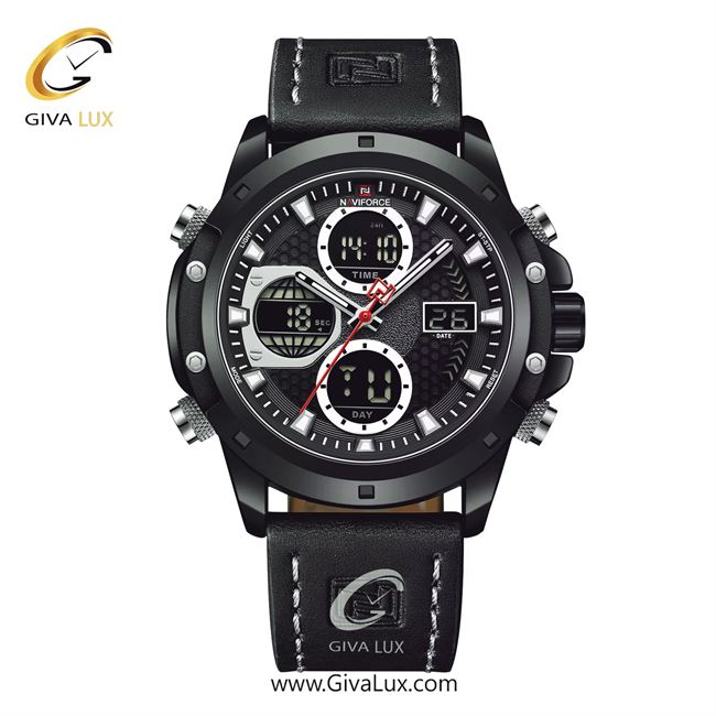 ساعت مچی مردانه بند چرمی مشکی ناوی فورس (نیوی فورس) کد NF9225-B/B/B