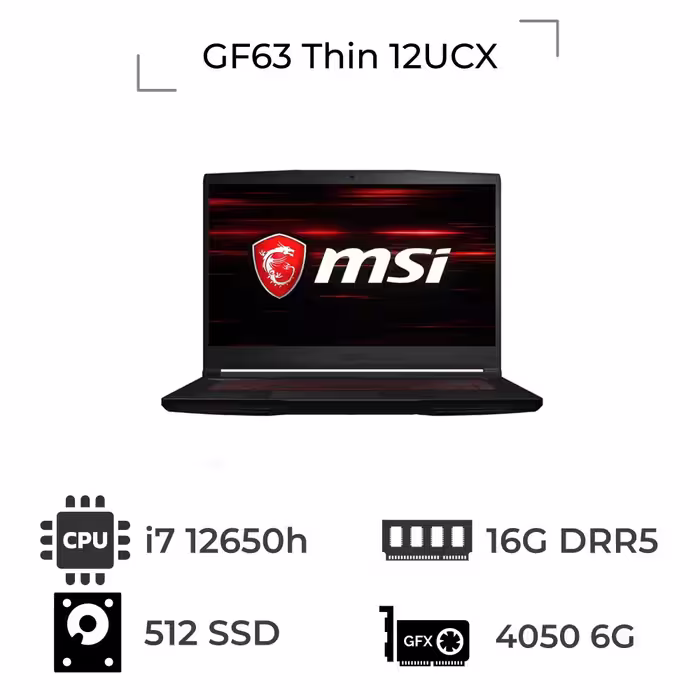لپ تاپ GF63 Thin 12UCX ام اس آی Core i7-12650H rtx4050 6gb 16GB 512gb