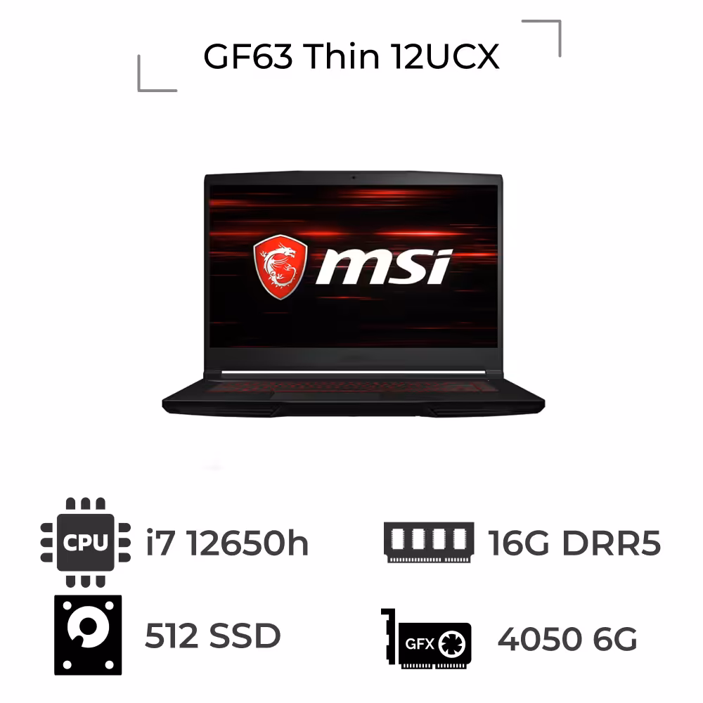 لپ تاپ GF63 Thin 12UCX ام اس آی Core i7-12650H rtx4050 6gb 16GB 512gb