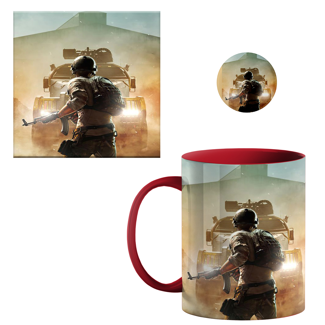 ماگ طرح پابجی کد 0030 به همراه زیر لیوانی و پیسکل