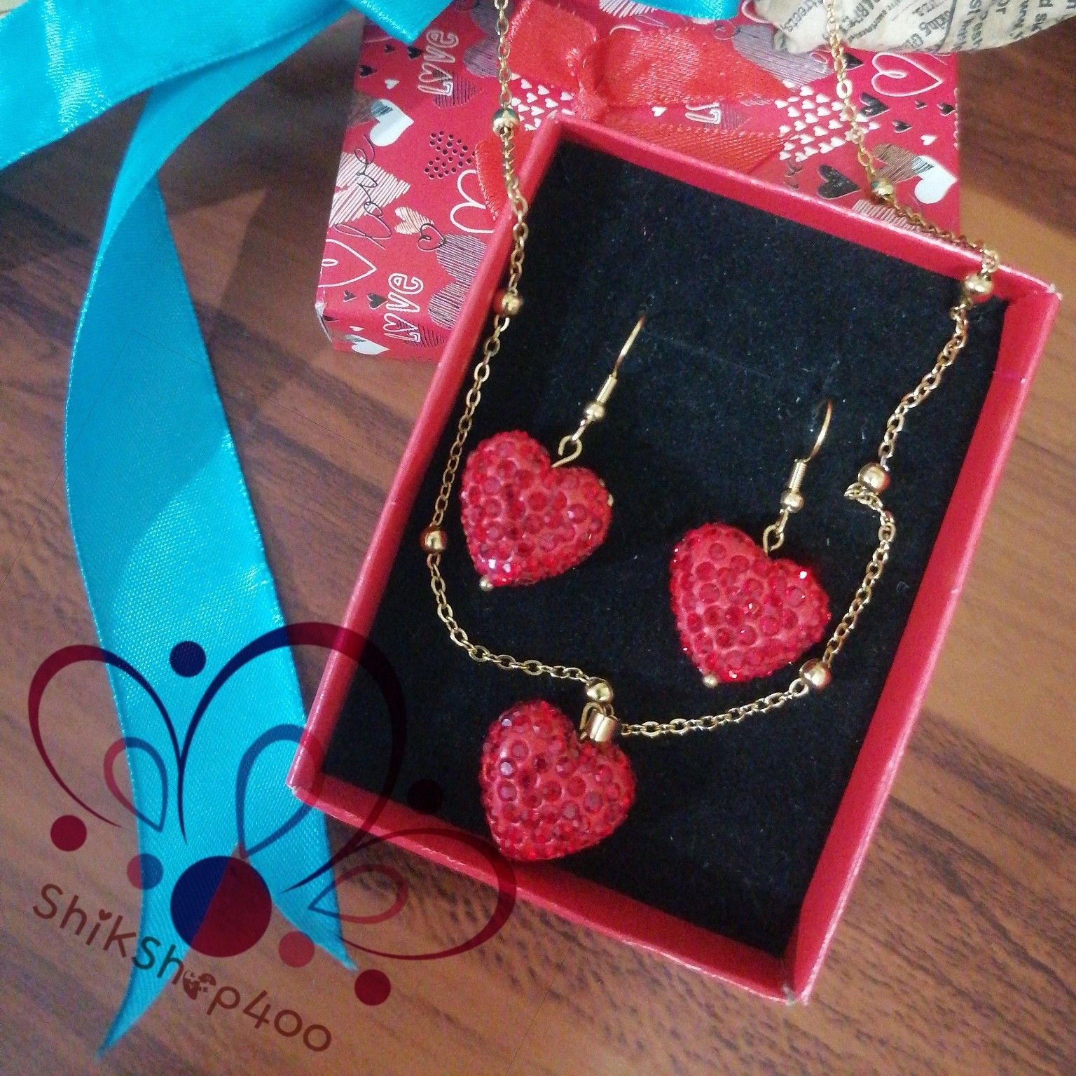 نیم ست قلب نگینی، هدیه مناسب ولنتاین