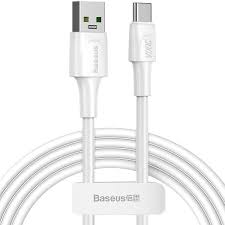 کابل Type C سوپرشارژ بیسوس Baseus White CATSW-F01 VOOC Charge توان 5 آمپر به طول 1 متر