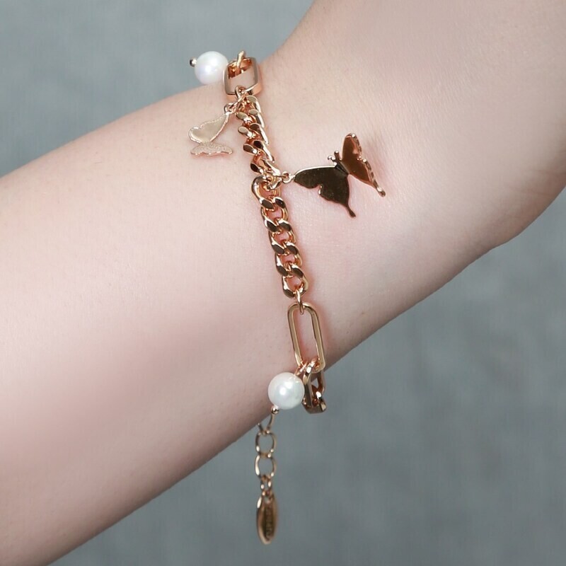 دستبند ژوپینگ آویز دار (پروانه و مروارید) کد 101000200