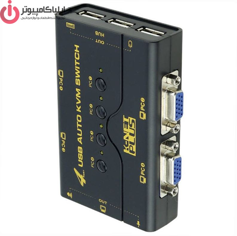 سوییچ KVM چهار پورت کی نت پلاس مدل KP-U624 با کابل USB VGA