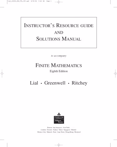 خرید و دانلود نسخه کامل کتاب Instructor's Resource Guide and Solutions Manual to Finite Mathematics
