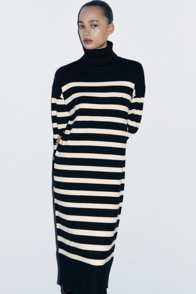 لباس راه راه زنانه زارا STRIPED KNIT MIDI DRESS | تهران زارا TehranZara