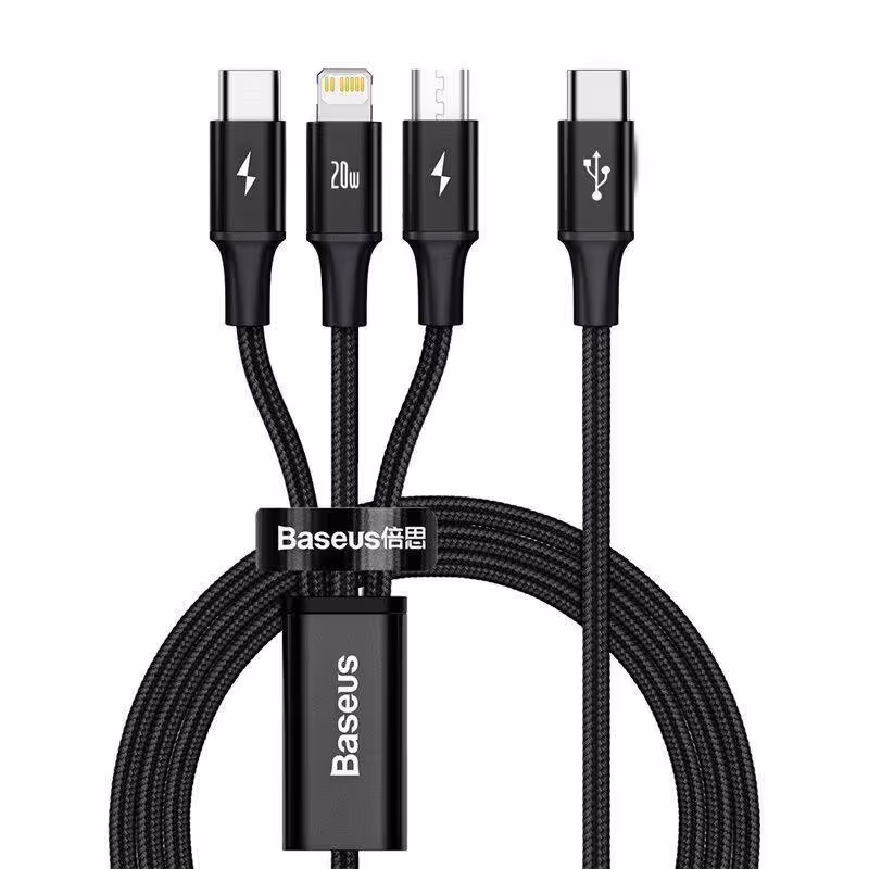 کابل تبدیل USB-C به لایتنینگ/USB-C/microUSB باسئوس مدل Rapid Series طول 1.5 متر