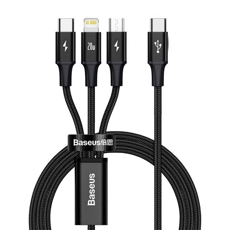 کابل تبدیل USB-C به لایتنینگ/USB-C/microUSB باسئوس مدل Rapid Series طول 1.5 متر