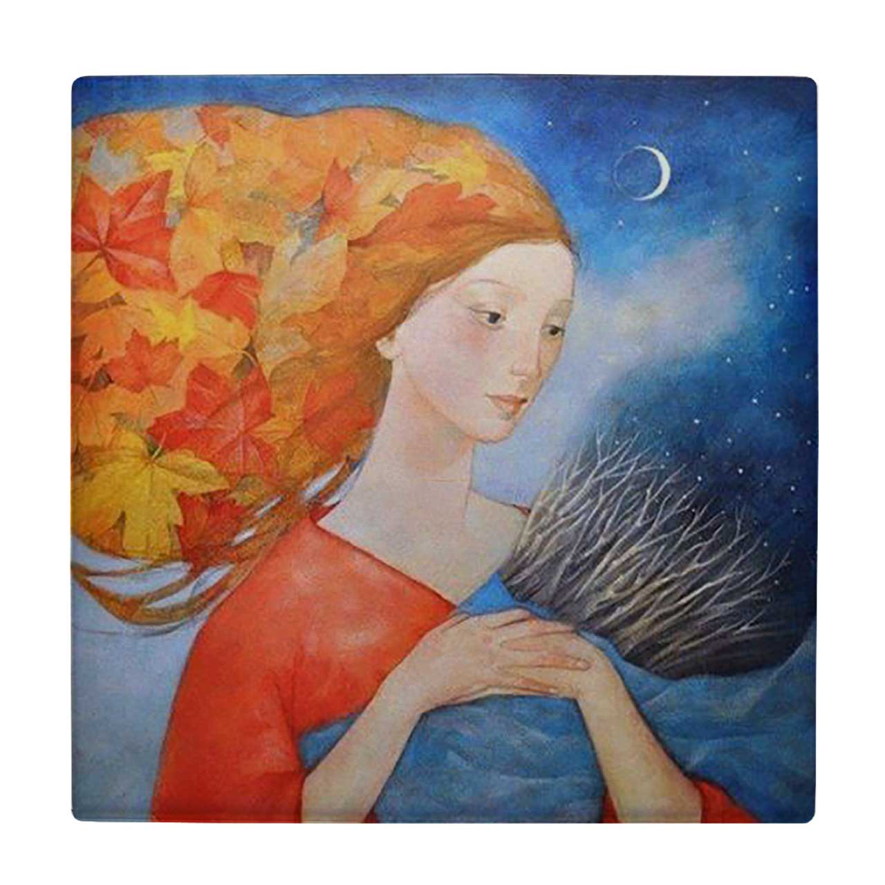  کاشی کارنیلا طرح نقاشی بانوی پاییزی کد wkk3235