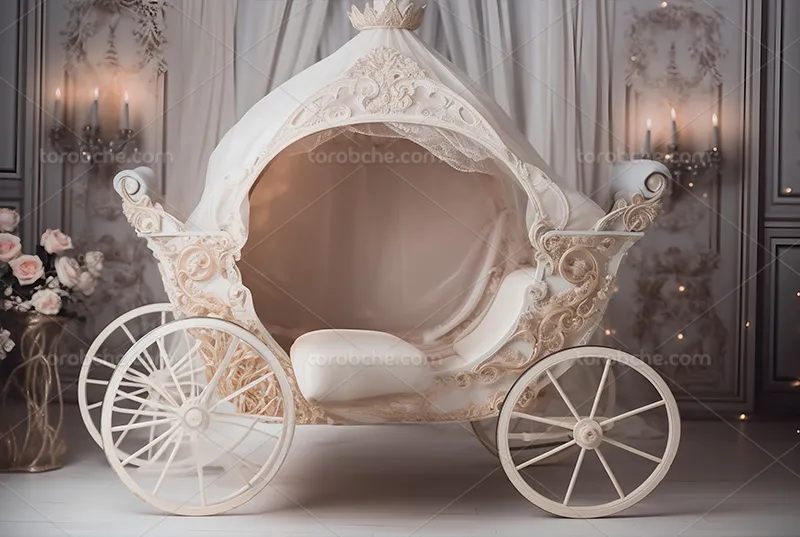 بک دراپ عکاسی کالسکه با گل سفید | گرافیک با طعم تربچه