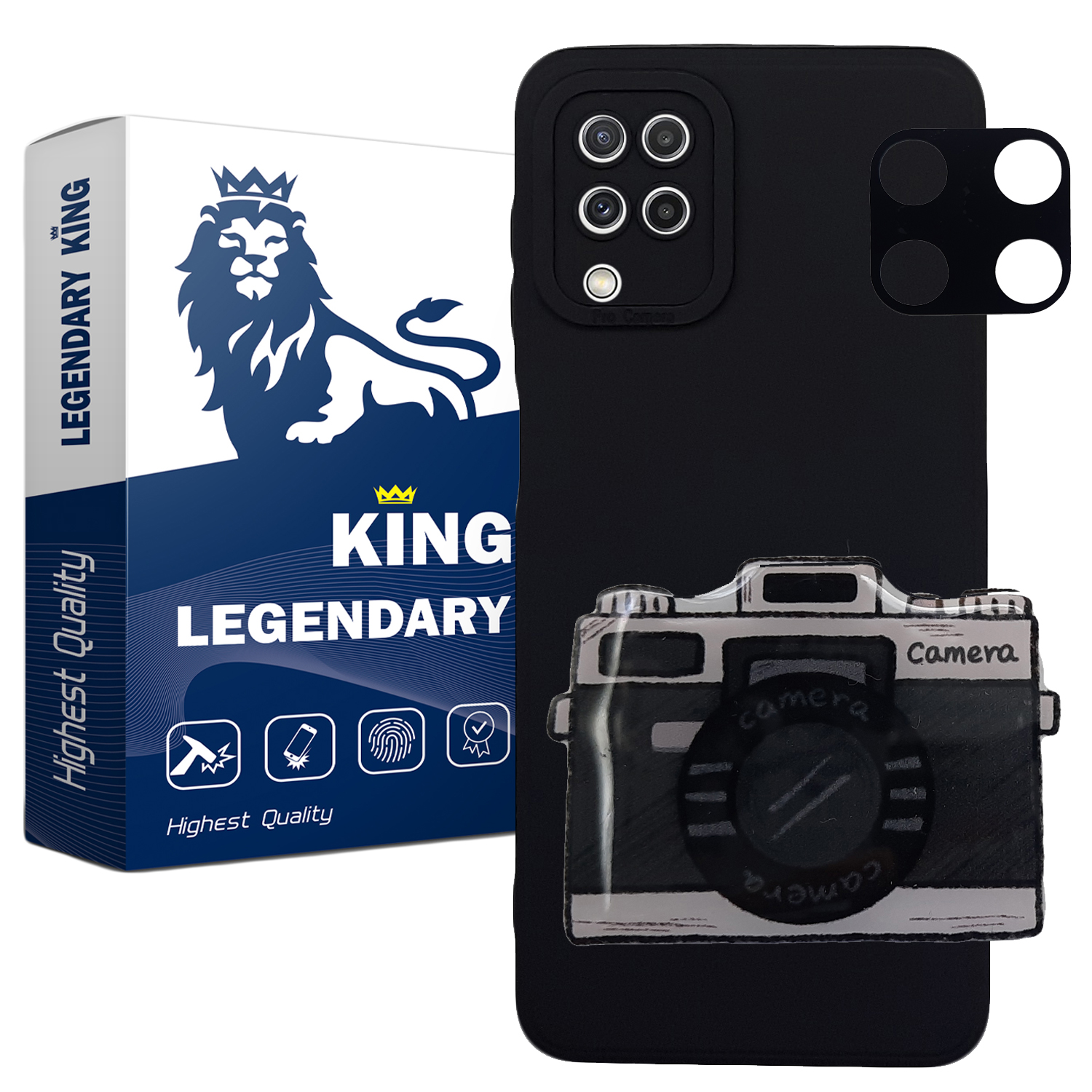  کاور لاین کینگ مدل دوربین عکاسی مناسب برای گوشی موبایل سامسونگ Galaxy A22 4G به همراه پایه نگهدارنده و محافظ لنز