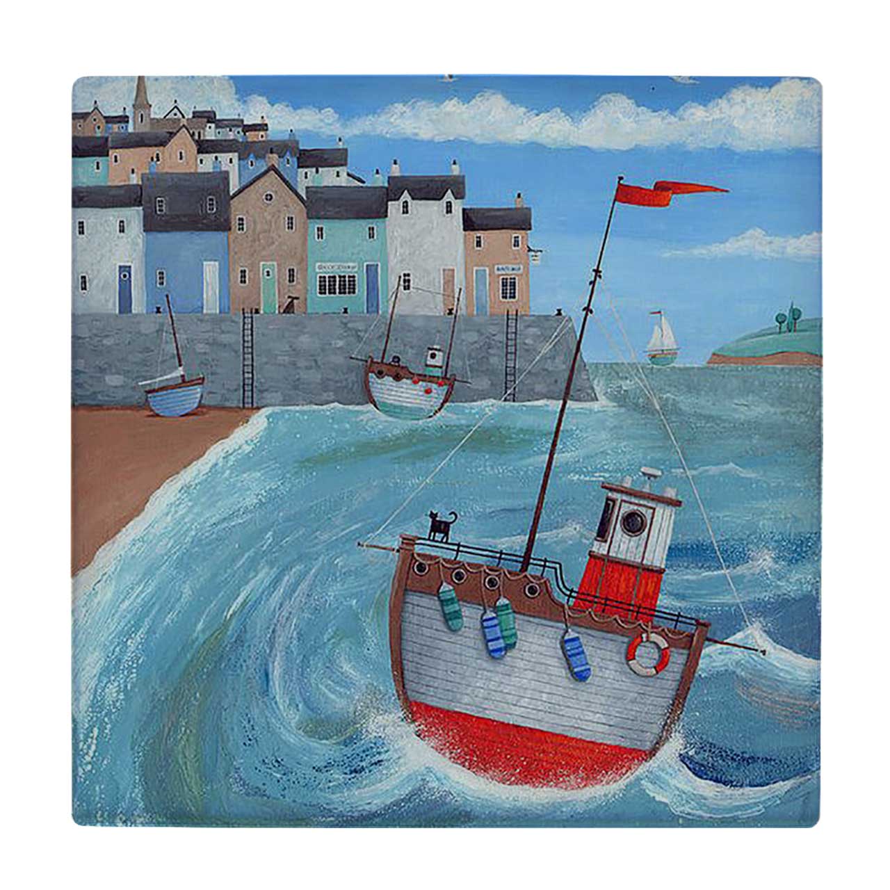 کاشی کارنیلا طرح نقاشی کشتی در دریا کد wkk3835