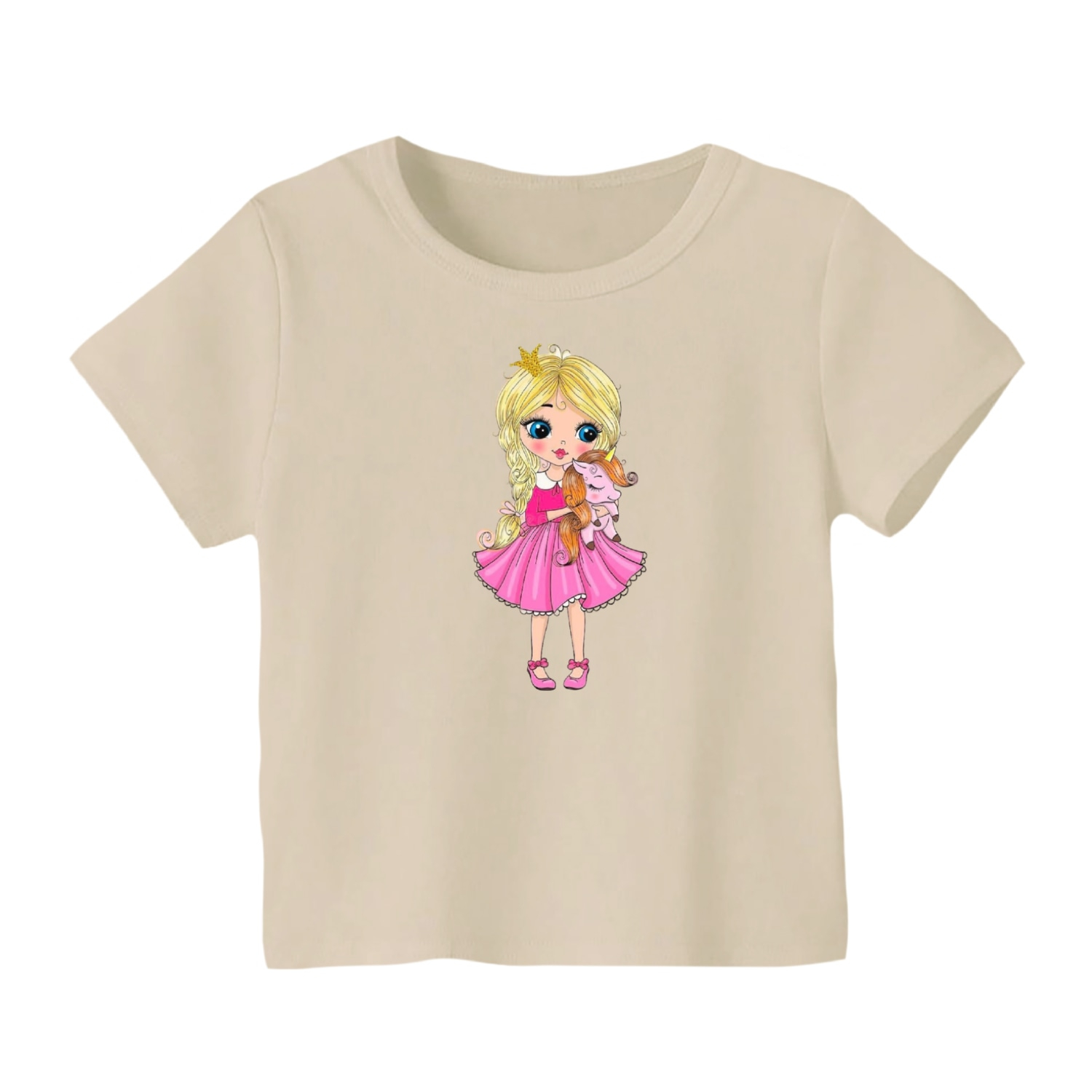 تی شرت آستین کوتاه بچگانه مدل یونیکورن کد 23 رنگ کرم