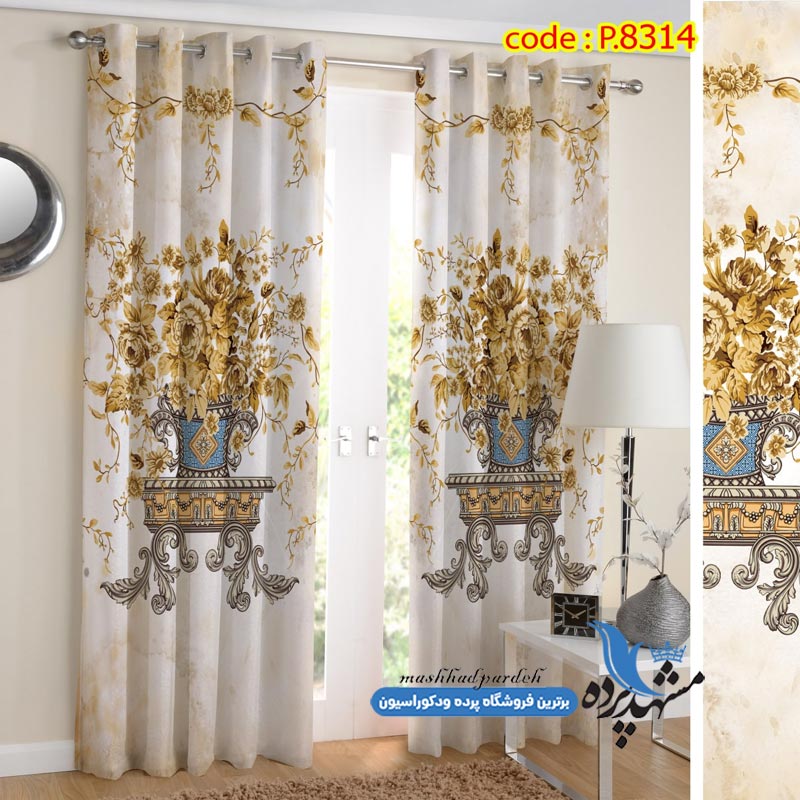پرده پانچ گلدار طرح گلدان گل زیبا کد P8314