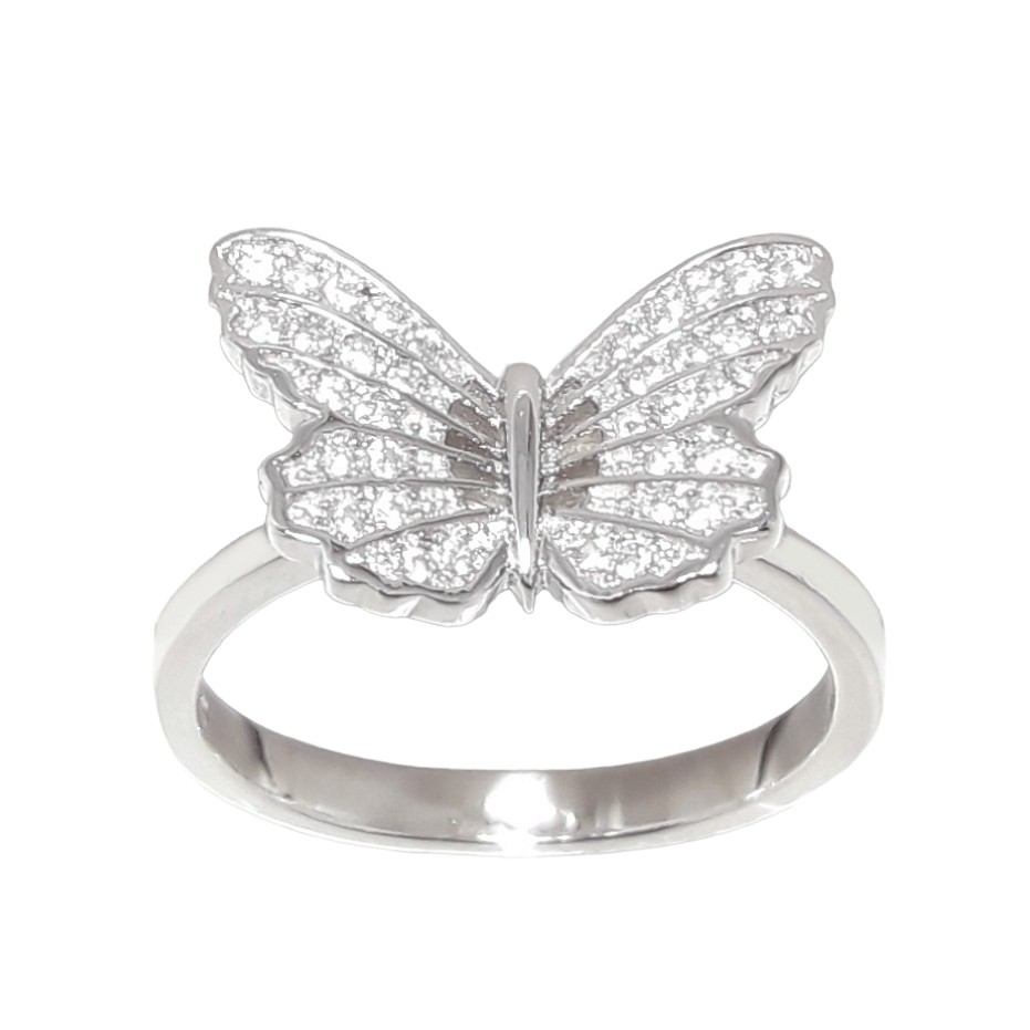 انگشتر نقره 925 مدل پروانه با روکش طلا سفید