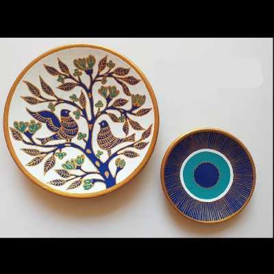 بشقاب دیوارکوب سفالی طرح پرنده مجموعه 2 عددی