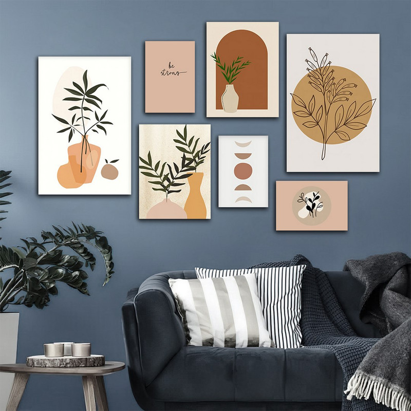 تابلو شاسی دنیای قابطرح مینیمال گل و گلدان مدل SH-713 مجموعه 7 عددی | دنیای قاب