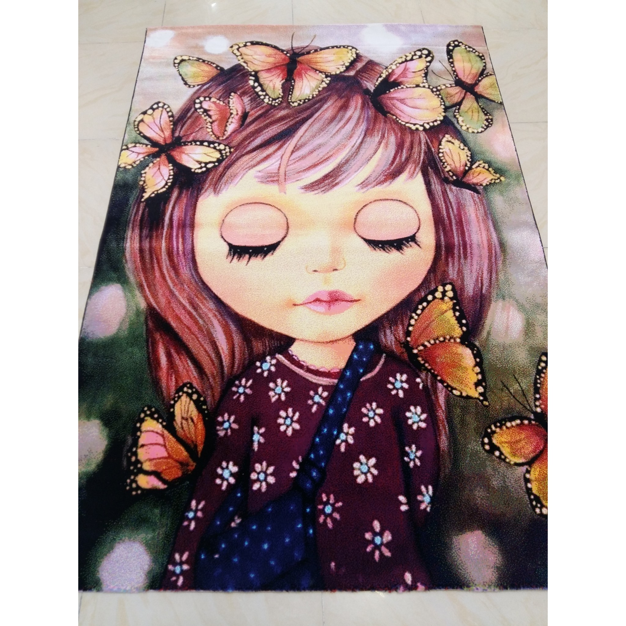 فرش ماشینی کاشان طرح عروسکی دخترانه رنگ شاد