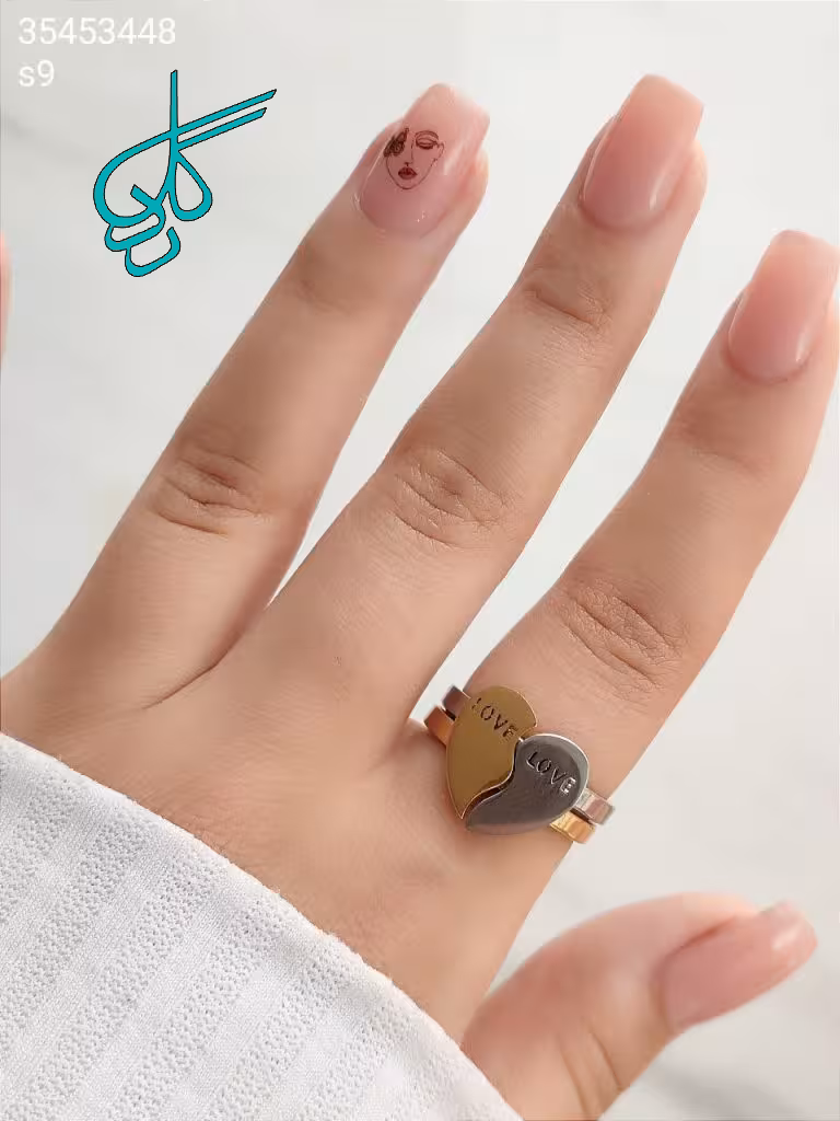 خرید انگشتر دوتایی طرح قلب دو رنگ با کیفیت و رنگ ثابت کد 2016055 - ردگل