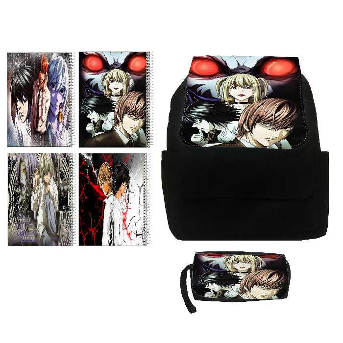 کوله پشتی مدل انیمه دفترچه مرگ کد kj5 به همراه جامدادی و دفتر مشق مجموعه 4 عددی