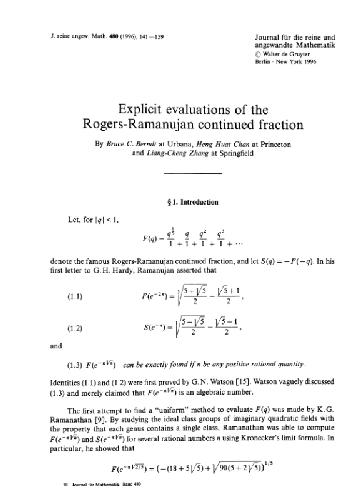 خرید و دانلود نسخه کامل کتاب Explicit evaluations of the Rogers-Ramanujan continued fraction