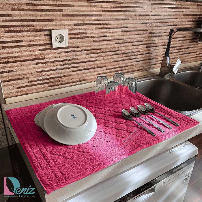 نمگیر ظروف آشپزخانه طرح خشتی رنگ سرخابی