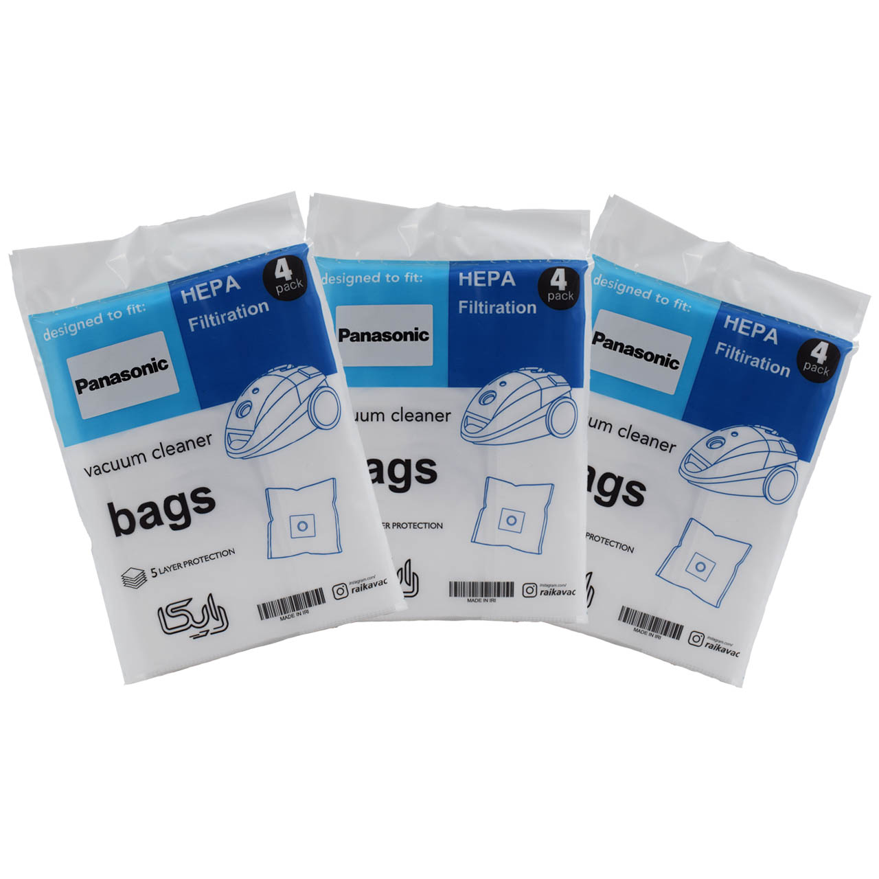 پاکت جاروبرقی رایکا مدل هپا مناسب برای جاروبرقی پاناسونیک بسته 4 عددی مجموعه 3 عددی