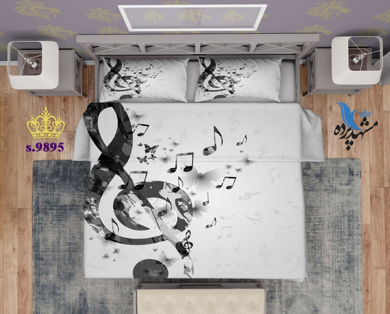 ست روتختی دو نفره طرح نت موسیقی S9895