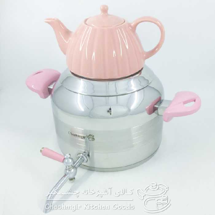 کتری و قوری استیل 6 لیتر با قوری چینی چشمگیر کد 7050