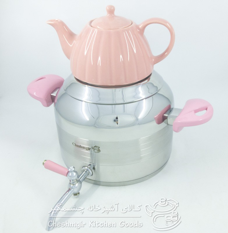 کتری و قوری استیل 6 لیتر با قوری چینی چشمگیر کد 7050