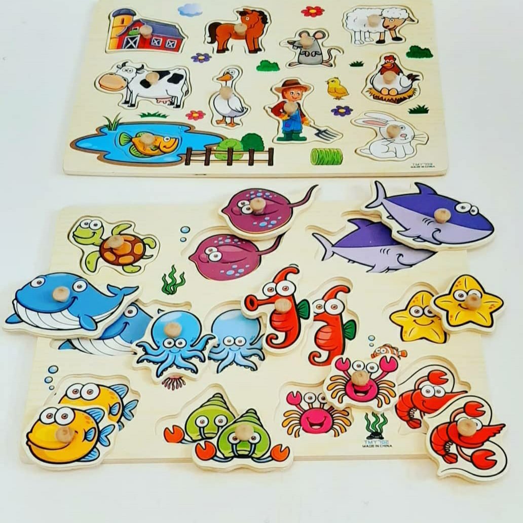 پازل دکمه دار چوبی طرح دریایی