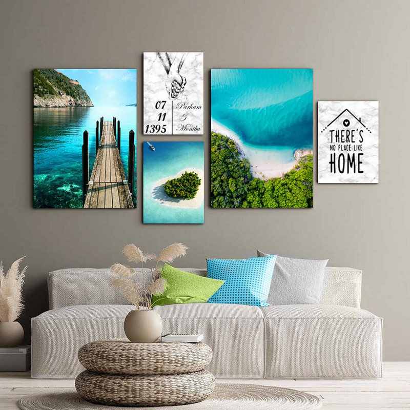 تابلو شاسی دنیای قابطرح طبیعت و دریا آبی مدل SH-328 مجموعه 5 عددی | دنیای قاب